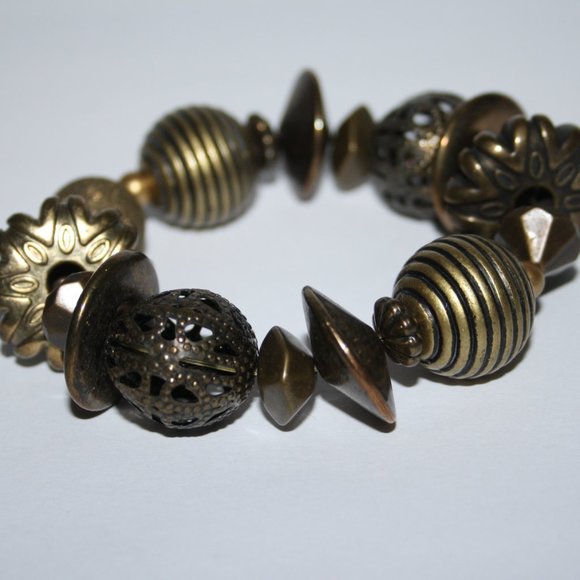 Vintage bronze beaded bracelet 7" - Picture 1 of 4